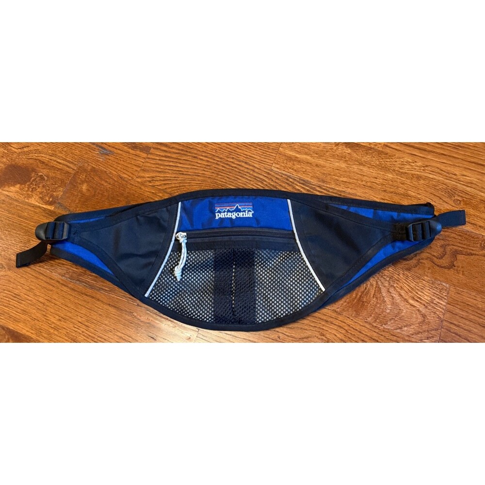 Vintage 90s Patagonia Waist Pack Mesh Bag Fanny Pack Black Blue